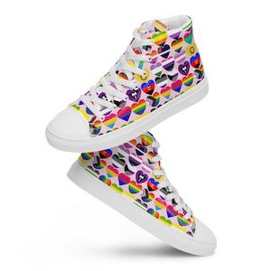 LGBTQ Gay Pride Flags Hearts Printed High-Top Sneakers Women, Rainbow Pride Lace-Up Converse Style Sneaker Shoes, Lesbian Pride Gift for Her