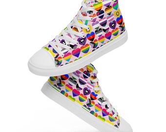 LGBTQ Gay Pride Flags Hearts Printed High-Top Sneakers Women, Rainbow Pride Lace-Up Converse Style Sneaker Shoes, Lesbian Pride Gift for Her