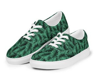 Fern Leaves Printed Canvas Shoes Mens, Designer Comfortable Low Top Shoes, Soft Lace-Up Canvas Sneakers Shoes, Casual Streetwear Shoes