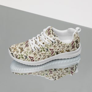 Butterfly Printed Women&#39;s Athletic Shoes, Insect Bugs Theme Casual Lace-Up Fashion Sneakers, Comfy Lightweight Breathable Gym Workout Shoes