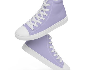 Solid Pastel Purple Printed Men's High Top Sneakers, Light Purple Lace Up Converse Style Shoes, Trendy Cool Shoes, Purple Lover Gift for Him