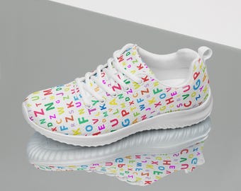 Alphabet ABC Letters Printed Women's Athletic Shoes, Gym Fitness