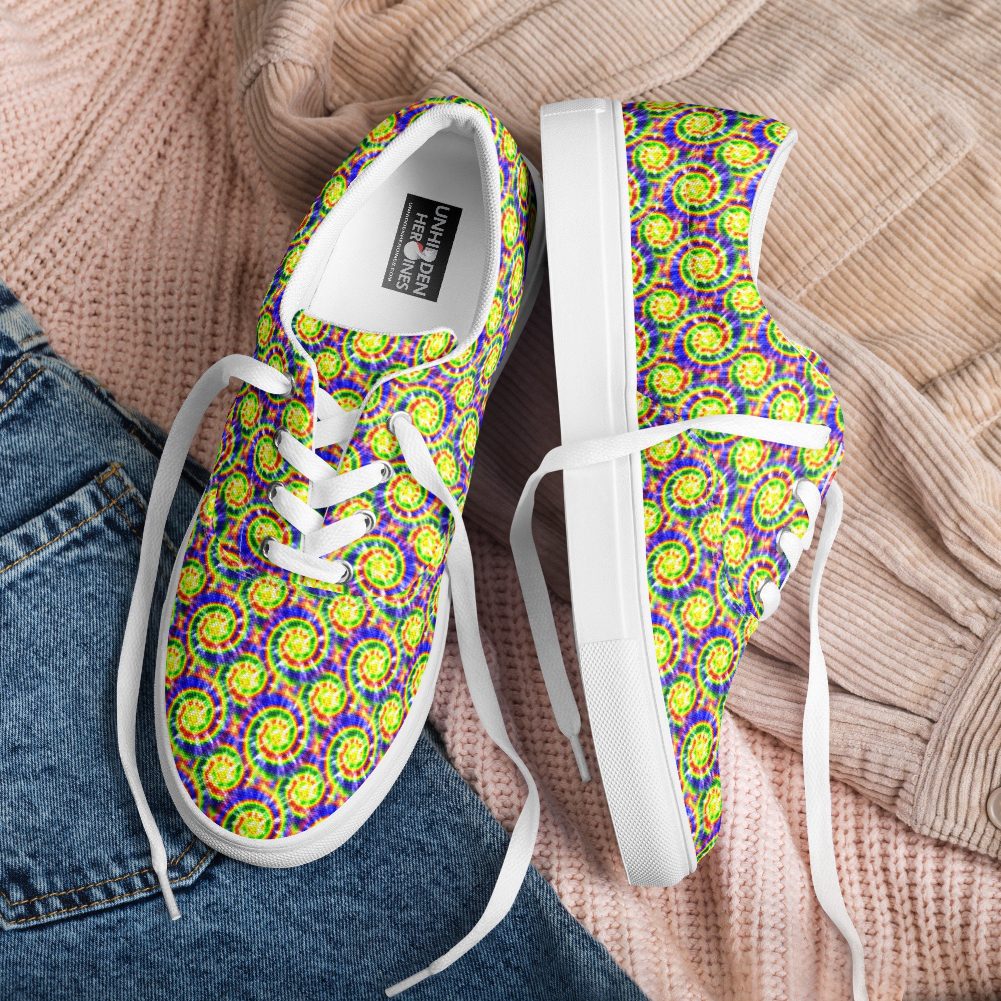 Tie Dye Swirls Canvas Shoes Women, Aesthetic AOP Lace-up Shoes