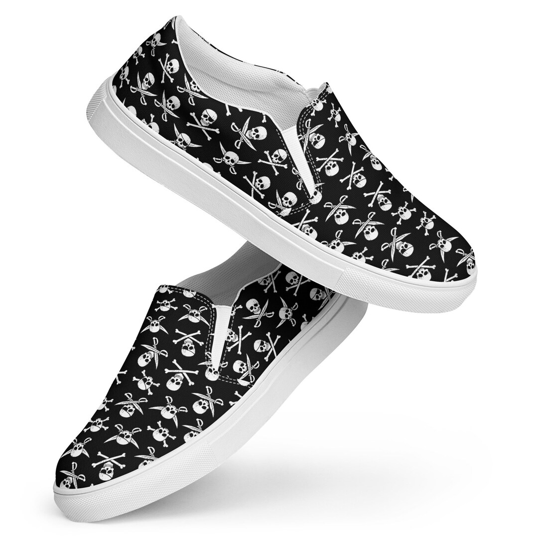 Sugar Skull Skeleton Girly Floral Pirate Pattern Print Black Sneaker Shoes For Men Women main image 1