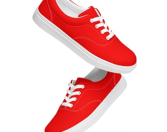 Solid Bright Red Canvas Shoes Women, Hot Neon Red Casual Lace-Up Shoes, Comfy Fashion Low-Top Canvas Shoes, Red Lover Valentine Gift for Her
