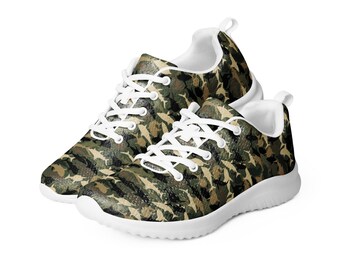 Shark Camo Printed Men's Athletic Gym Shoes, Casual Comfy Lace-Up Fashion Sneakers, All Over Print Nautical Breathable Camouflage Gym Shoes