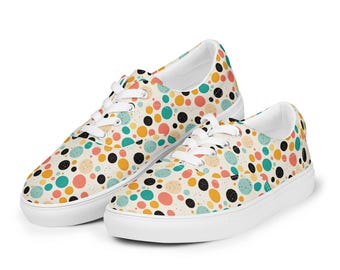 Polka Dots Printed Men's Canvas Shoes, Casual Lace-Up Slip-On Shoes, Fashion Comfy Aesthetic Low Top Canvas Sneakers Shoes, Gifts for Him