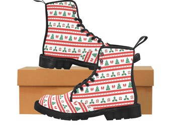 Mistletoe Print Canvas Boots: Christmas Holiday High Top Fashion