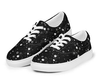 Polka Dots Printed Mens Canvas Shoes, Casual Lace-Up Slip-On Shoes, Fashion Comfy Aesthetic Low Top Canvas Sneakers Shoes, Gifts for Him