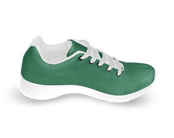 Solid Dark Jewel Green Kids Sneakers, Streetwear Fashion Comfy Shoes, Classic Playground Walking Running Shoes, 14-26 Day Delivery