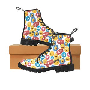 Emojis Emoticons Canvas Boots Women, Casual Lace-Up  Boots Shoes, Fashion Comfortable High Top Shoes, Aesthetic Hiking Boots, Combat Boots