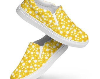 Polka Dotted Canvas Shoes Women, Aesthetic AOP Slip-On Shoes, Polka Dots Footwear, Cool Designer Shoes, Fashionable Streetwear Shoes for Her