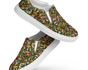 Mexican Fiesta Theme Canvas Shoes Mens, AOP Streetwear Slip-On Shoes, Lightweight Fashion Low-Top Shoes, Designer Canvas Sneakers Shoes