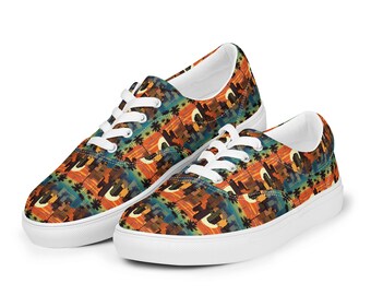 Miami Beach Sunset Printed Lace-Up Canvas Shoes Mens, All over Print Low Top Sneakers, Men’s Fashion Comfortable Shoes, Streetwear Shoes