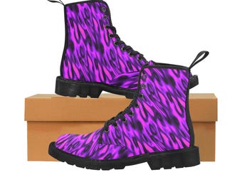 Flame Print Canvas Boots: Women's High Top Rave Shoes