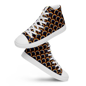 Men&#39;s Rainbow Pride Canvas Sneakers, Rainbows Printed Lace Up High Top Sneakers, Gay Pride Flag Shoes, Cute Funky Shoes, LGBTQ Gift for him