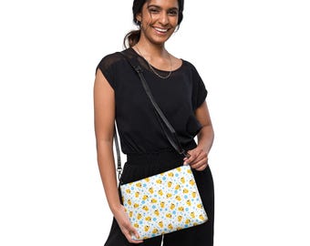 Rubber Ducky Printed Crossbody Bag, Duck Printed Accessories Bag, Duck Lover Gift, Makeup Cosmetic Zipper Bag, Evening Purse, Gifts for Her