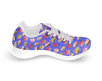 Cupcakes Food Printed Kids Sneakers, Stylish Foodie Shoes, Lightweight Breathable Everyday Wear Shoes, Cupcake Lovers Gift