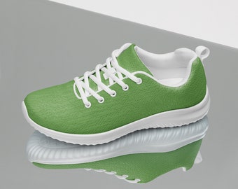 Solid Green Women's Athletic Shoes, Colorful Stylish Workout Shoes, Soft Cushy Breathable Gym Shoes, Lace-Up Fashion Sneakers, Gift for Her