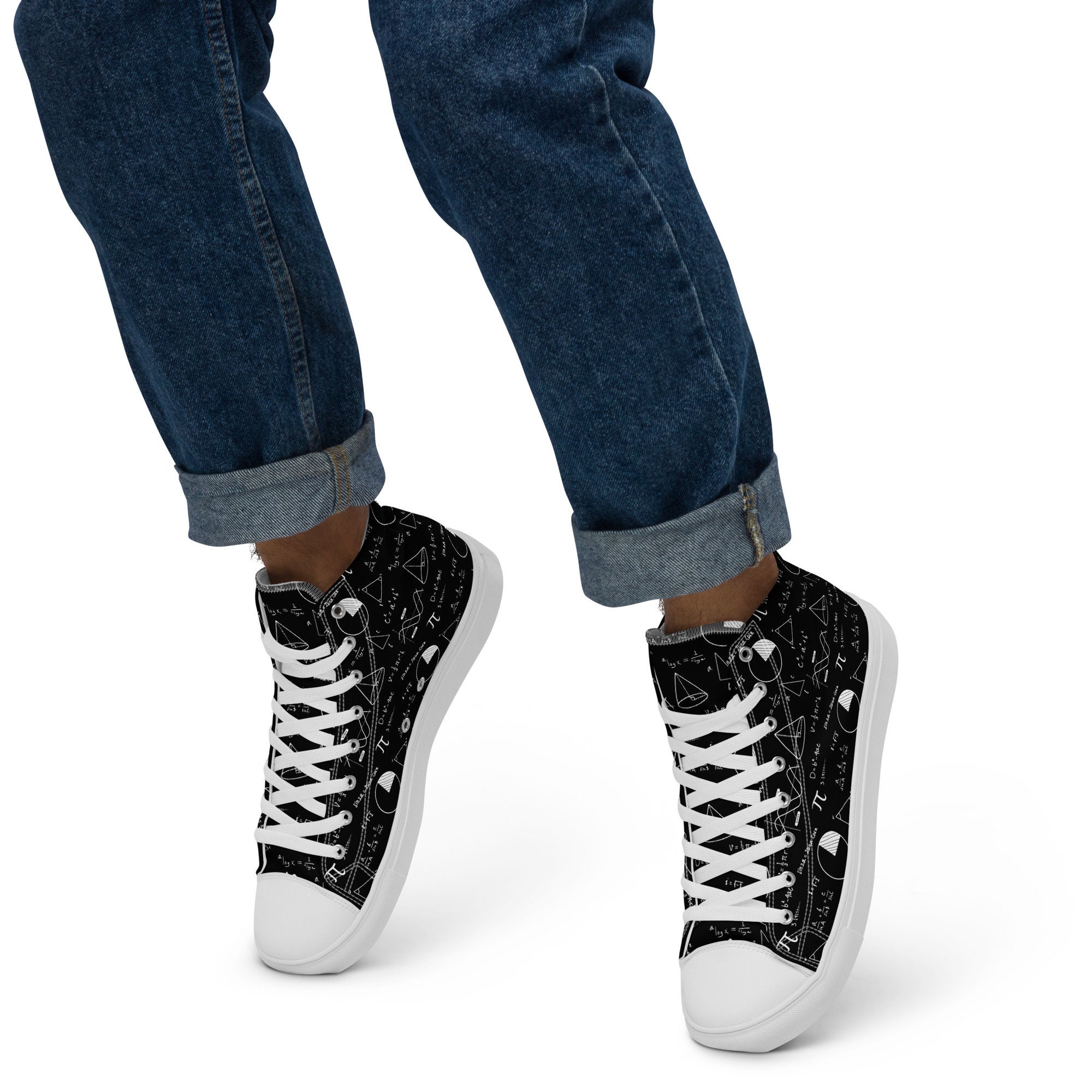 Geometry Math Equations Printed Men's High-top Sneakers, Lace-up ...