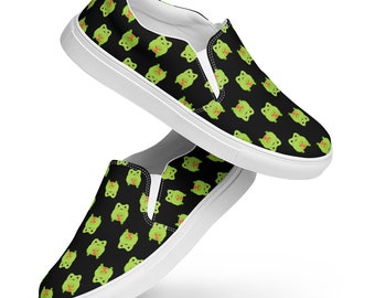 Frogs Animal Printed Slip-On Canvas Shoes, Frogs Lover Gift, Fashion Streetwear Sneakers, Western Designer Shoes, Footwear, Gifts for Her