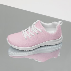 Solid Pink Women&#39;s Athletic Shoes, Colorful Stylish Workout Shoes, Soft Cushy Breathable Gym Shoes, Lace-Up Fashion Sneakers, Gift for Her