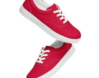 Solid Crimson Red Canvas Shoes Women, Trendy Casual Lace-Up Shoes, Comfortable Fashion Low-Top Canvas Sneaker Shoes, Red Lover Gift for Her