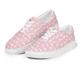 Pastel Swans Bird Printed Canvas Shoes Men, Casual Lace-Up Shoes, Fashion Comfortable Low-Top Canvas Sneakers Shoes, Birthday Gift for Him