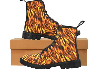 Fire Flames Canvas Boots: Rave Festival Lace-Up High Tops