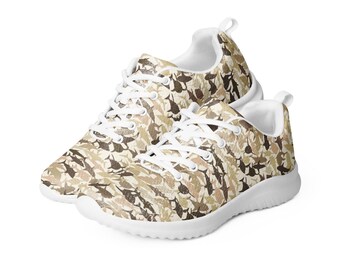 Shark Camo Printed Men's Athletic Gym Shoes, Casual Comfy Lace-Up Fashion Sneakers, All Over Print Nautical Breathable Camouflage Gym Shoes