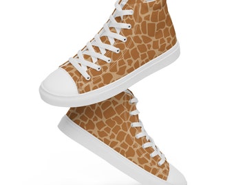 Giraffe Spots Animal Printed Men's High Top Sneakers, Lace Up Converse Style Shoes, Painted Trendy Cool Shoes, Giraffe Lover Gifts for Him