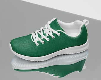 Solid Green Women's Athletic Shoes, Colorful Stylish Workout Shoes, Soft Cushy Breathable Gym Shoes, Lace-Up Fashion Sneakers, Gift for Her