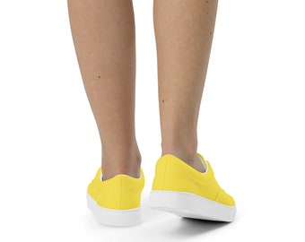 Solid Yellow Canvas Shoes Women, Trendy Casual Lace-up Shoes