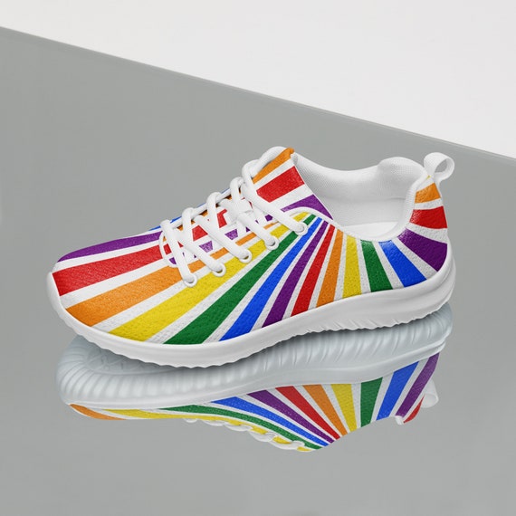 Rainbow Striped Women's Athletic Shoes, Gay Lesbian LGBTQ Stylish Lightweight Shoes, Comfy Cozy Breathable Gym Shoes, LGBTQ Gift for Her