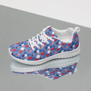USA Flag Patriotic Womens Athletic Shoes, 4th of July Gift for Her, Casual Lace-Up Fashion Sneakers, Lightweight Breathable Gym Workout Shoe