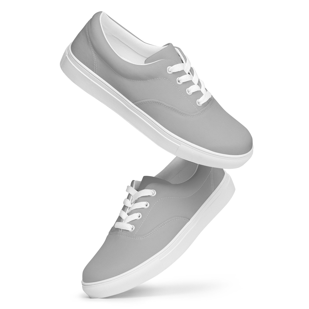 Solid Silver Gray Canvas Shoes Women, Trendy Casual Lace-up Shoes