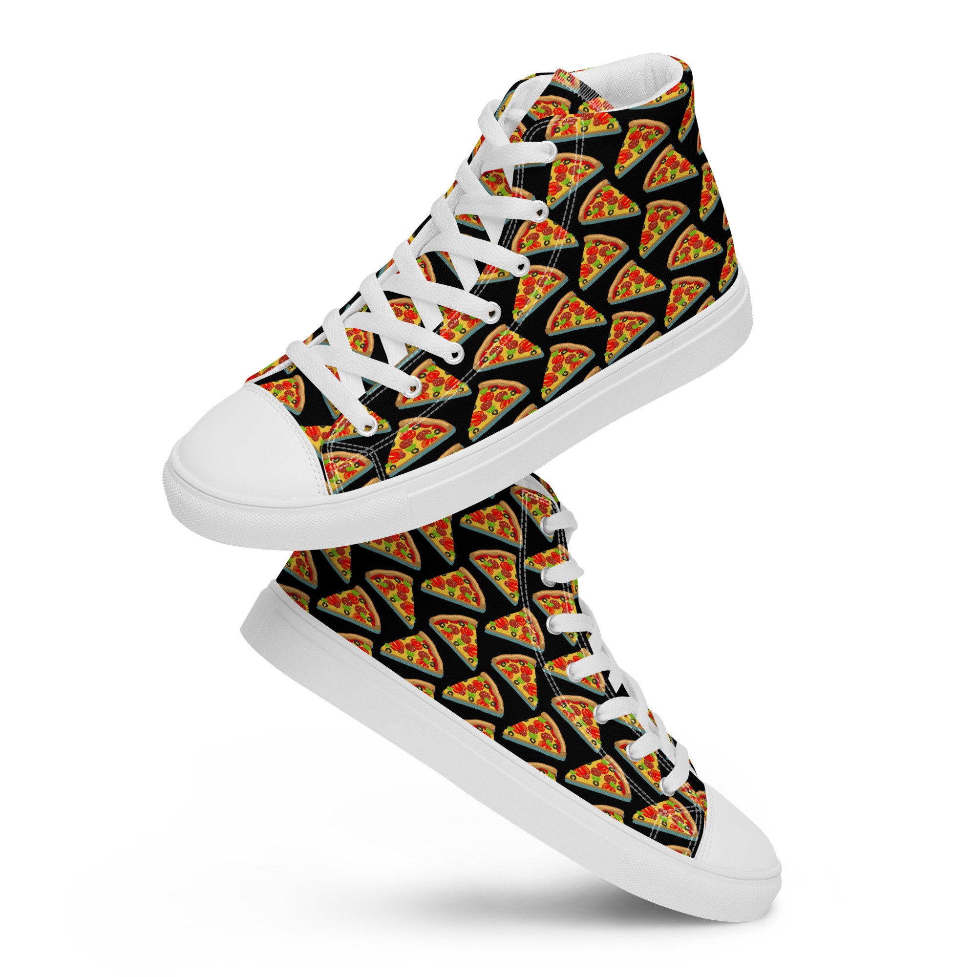 Pepperoni Pizza Printed Womens Sneakers, Junk Food Patterned High Pepperoni Pizza Printed Womens Sneakers, Junk Food Patterned High