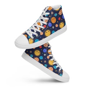 Planets Solar System Printed Womens High Top Sneakers, Universe Galaxy Lace Up Converse Sneakers, Trendy Fashion Sneakers, Canvas Shoe, Gift
