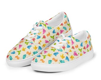 Japanese Origami Printed Lace-Up Canvas Shoes Mens, All over Print Low Top Sneakers, Men’s Fashion Comfortable Shoes, Streetwear Shoes