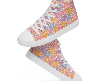 Trippy Hippie Good Vibes Printed Men's High-Top Canvas Shoes, Converse Style Lace-Up Comfy Shoes, Designer Aesthetic Shoes, Men's Fashion