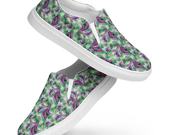 Peacock Feathers Printed Slip-On Canvas Shoes, Bird Lover Gift for Her, Fashion Streetwear Slip-On Sneakers, Comfy Cool Summer Beach Shoes