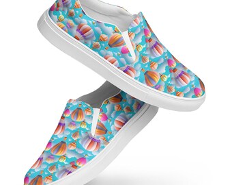 Hot Air Balloons Printed Canvas Shoes Men's, AOP Streetwear Slip-On Shoes, Lightweight Fashion Low-Top Shoes, Designer Canvas Sneakers Shoes