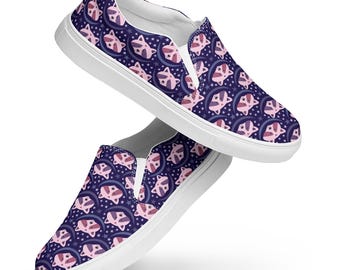 Raccoons Printed Canvas Shoes for Men, Raccoon Lover Gift For Him, AOP Streetwear Slip-On Low-Top Shoes, Cool Beach Canvas Sneakers Footwear