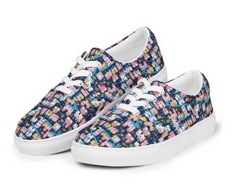 Busy City Nights Printed Lace-Up Canvas Shoes Mens, All over Print Low Top Sneakers, Men’s Fashion Comfortable Shoes, Streetwear Shoes
