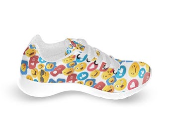 Emojis Emoticons Printed Kids Sneakers, Aesthetic Fashion Canvas Shoes, Lightweight Breathable Cool Sneakers, 14-26 Day Delivery