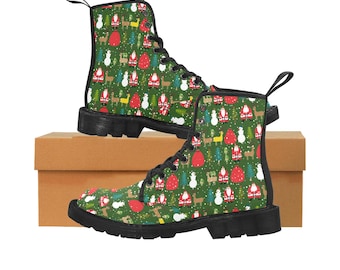 Santa Claus Canvas Boots: Christmas Holiday High Top Boots
