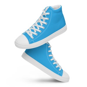 Solid Bright Sky Blue Printed Canvas Shoes, Lace Up High Top Womens Sneakers, Fashion Sneakers, Trendy Aesthetic Shoe, Girlfriend Gift