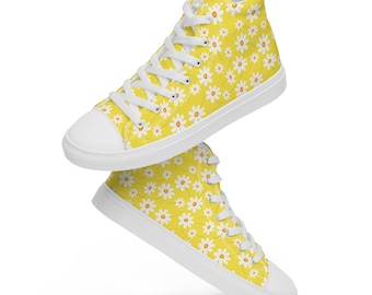 Daisy Flowers Print Sneakers Men, High-Top Converse Sneakers, Floral Pattern Shoes, Lace-Up Nature Them Sneakers, Flowers Lover Gift for Him