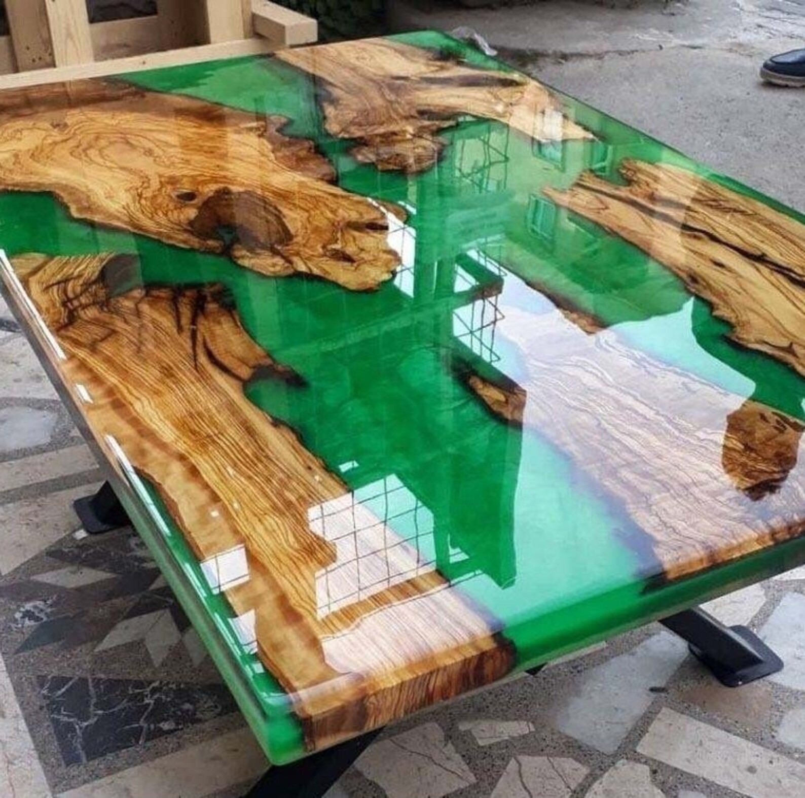 Green Epoxy Resin Table Epoxy Dining Table Resin Cafeteria Etsy