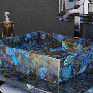Labradorite Sink Washbasin Handcrafted Random Gemstone Arts TopQuality Statement Piece for Your Luxurious Bathroom or Kitchen Decors